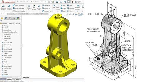 CAD-Modell eines Bauteils mit Zeichnung